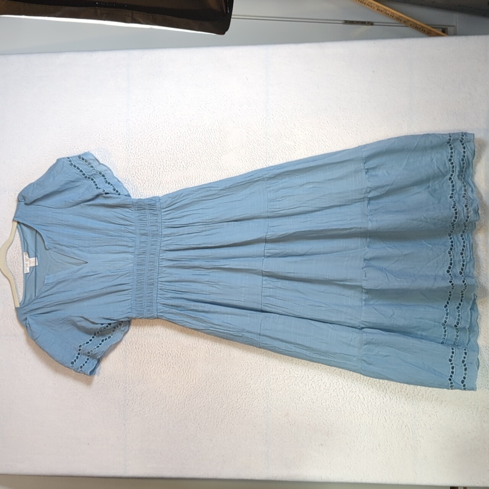 Caroline Constas Women's Blue Slit Neck Farmhouse Tiered Maxi Dress Size L